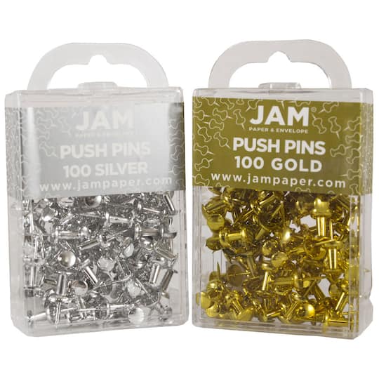 JAM Paper Silver &#x26; Gold Standard Push Pins